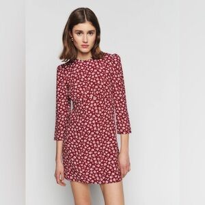 Reformation Brantley Mini Dress Burgundy Floral Print 2